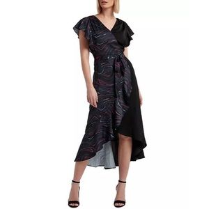 H by Halston Short Sleeve Ruffled Faux-Wrap Dress